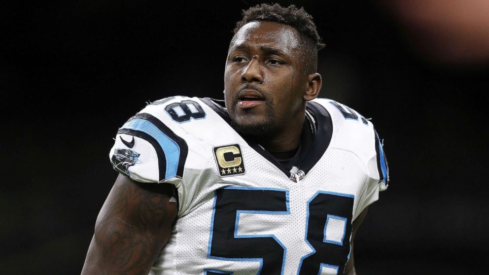 Thomas Davis of the Carolina Panthers reacts before a game against the New Orleans Saints on Dec, 3, 2017, in New Orleans.