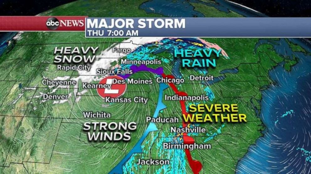 PHOTO: Heavy snow will fall in the Northern Plains on Thursday morning.