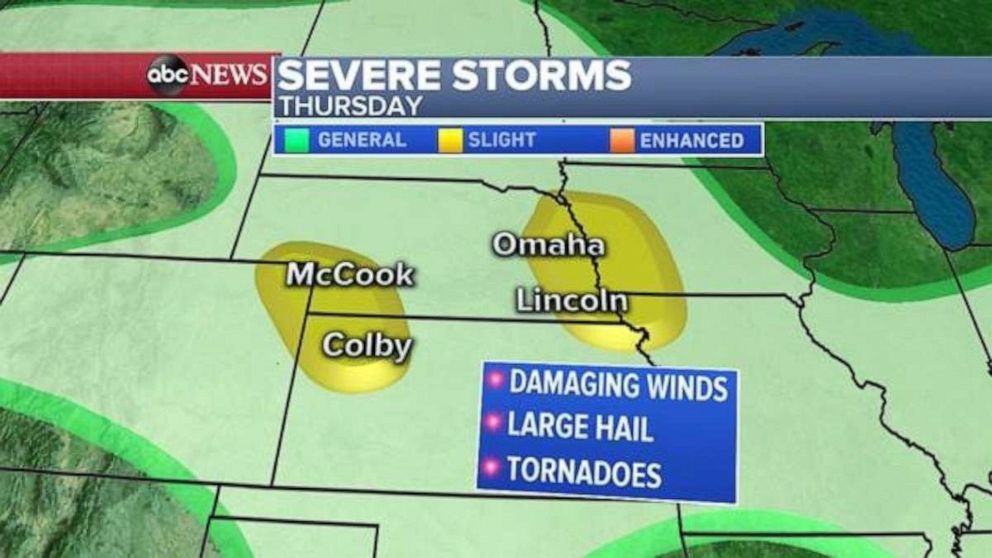 PHOTO: Severe weather is also possible in the Great Plains on Thursday.
