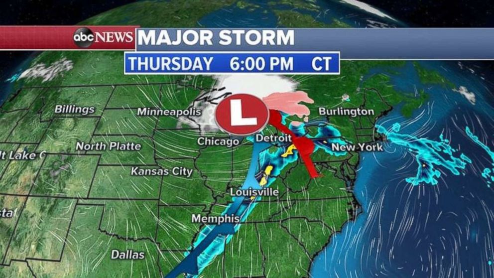 PHOTO: The storm will move into the Ohio Valley and stretch south through Kentucky, Tennessee and Mississippi on Thursday night.