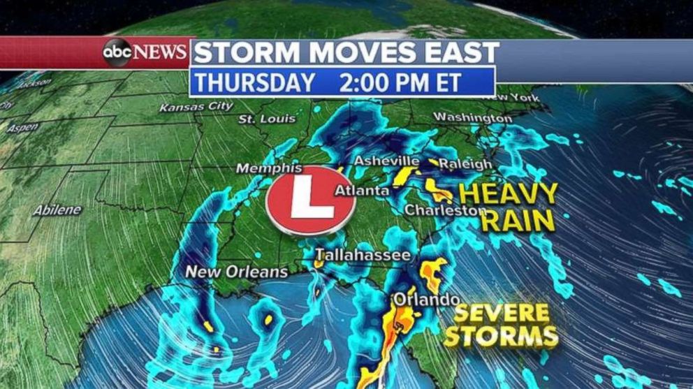 PHOTO: The storm in the south will combine with one from the west to deliver rain to much of the eastern U.S. beginning on Thursday.