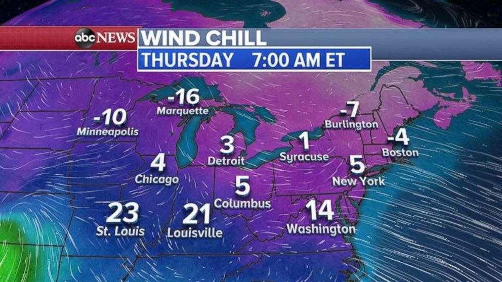 PHOTO: The coldest morning in the Northeast will be on Thursday when wind chill temperatures dip into single digits and lower.