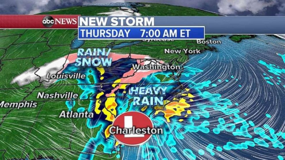 PHOTO: Rain will fall in the Carolinas, while a snow and rain mix is possible in the Ohio Valley on Thursday morning.
