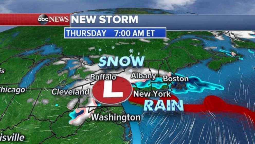 The snow and rain will move into the Northeast in time to wreck the morning commute on Thursday.