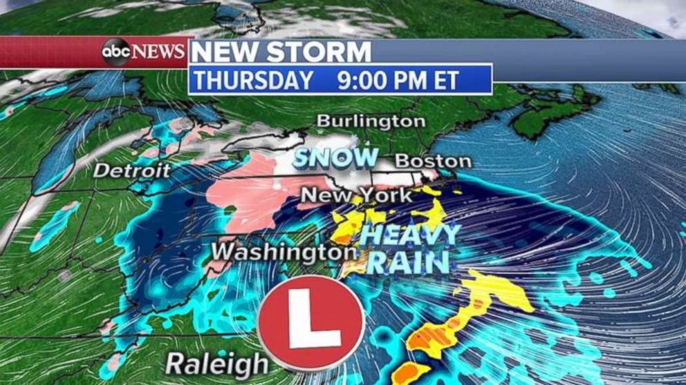 PHOTO: Snow will move into the Northeast on Thursday night.