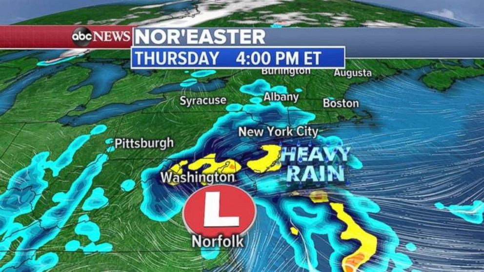 PHOTO: The rain will move up the coast during the day on Thursday.