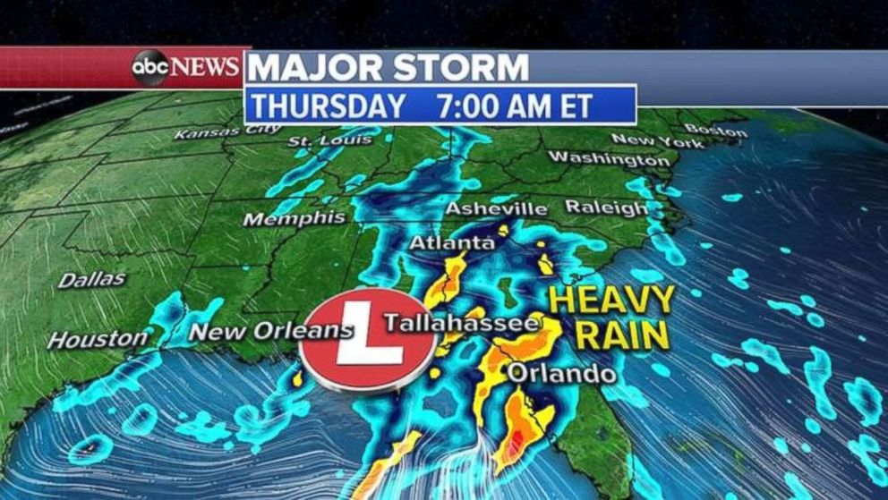 PHOTO: Heavy rain is falling in the Southeast on Thursday morning.