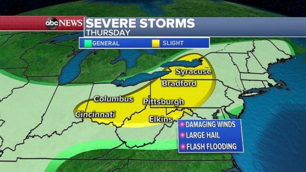 PHOTO: Severe storms are possible from Ohio to western New York on Thursday.