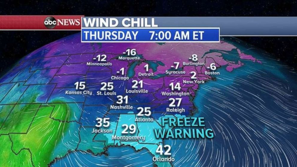 PHOTO: Thursday will be the last in a string of bitterly cold days for much of the eastern U.S.