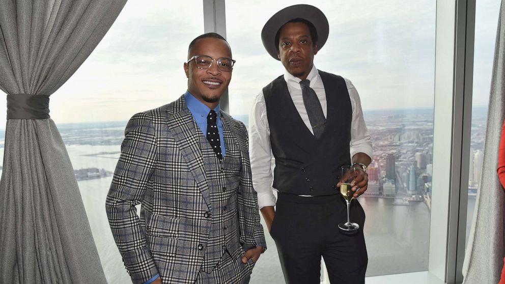 PHOTO: T.I. and Jay-Z attend Roc Nation THE BRUNCH at One World Observatory on Jan. 27, 2018 in New York City. 