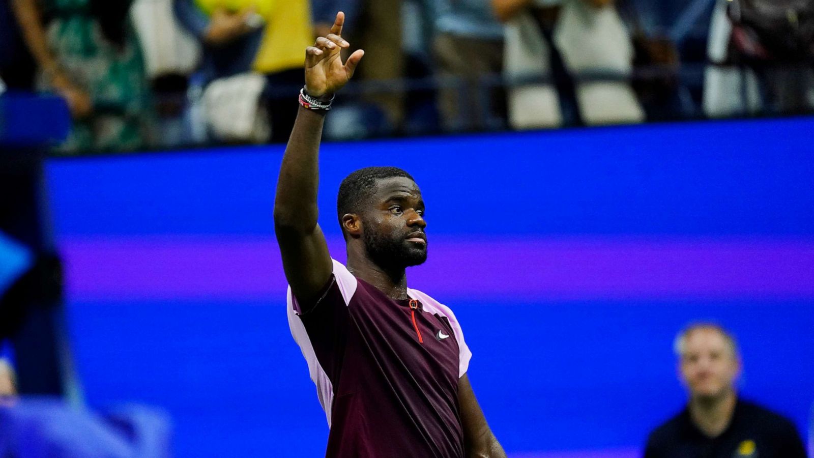 PHOTO: Frances Tiafoe gestures to the crowd after losing to Carlos Alcaraz, of Spain, in the semifinals of the U.S. Open tennis championships, Sept. 9, 2022, in New York.