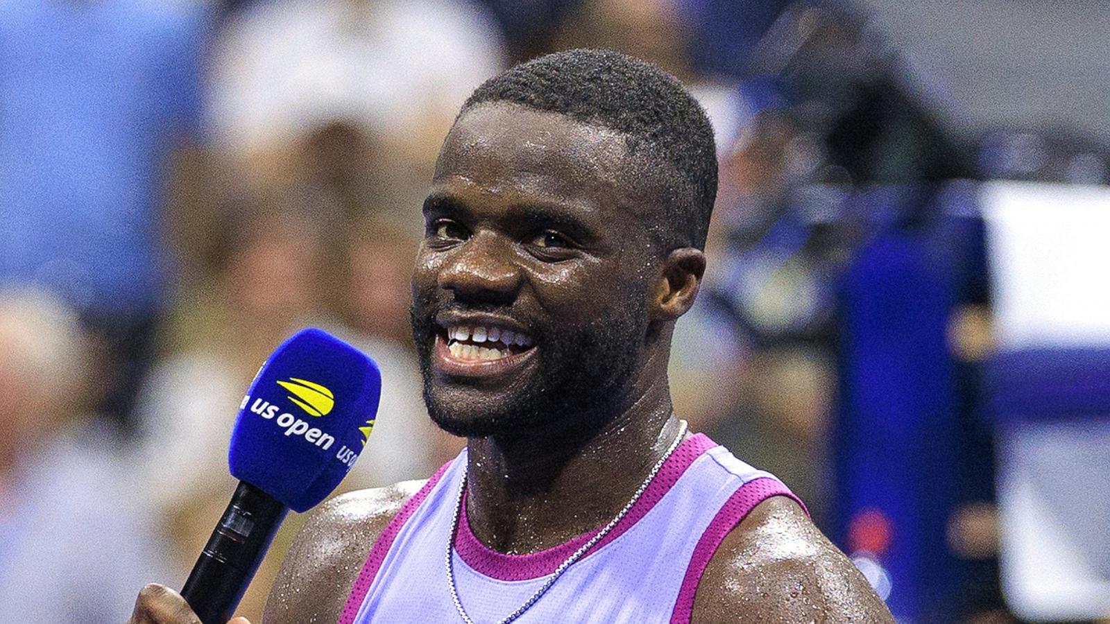 PHOTO: Frances Tiafoe is interviewed after his win on Day 7 against Alexei Popyrin in the 2024 US Open held at the USTA Billie Jean King National Tennis Center, on Sept. 1, 2024, in New York.