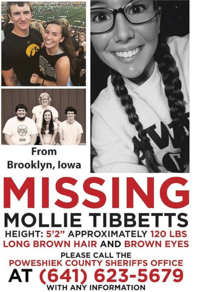 Authorities are searching for Mollie Tibbetts, 20, after she went missing while out for a run in Brooklyn, Iowa, on Wednesday, July 18, 2018.