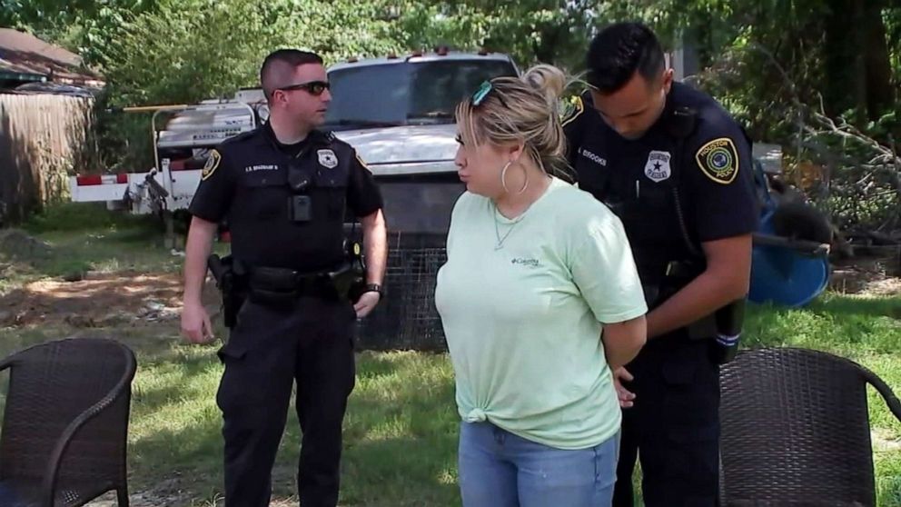 PHOTO: Brittany Garza, who allegedly placed a 350-pound tiger in the garage of a friend's empty Houston home, is arrested on May 15, 2019, on a charge of animal cruelty.