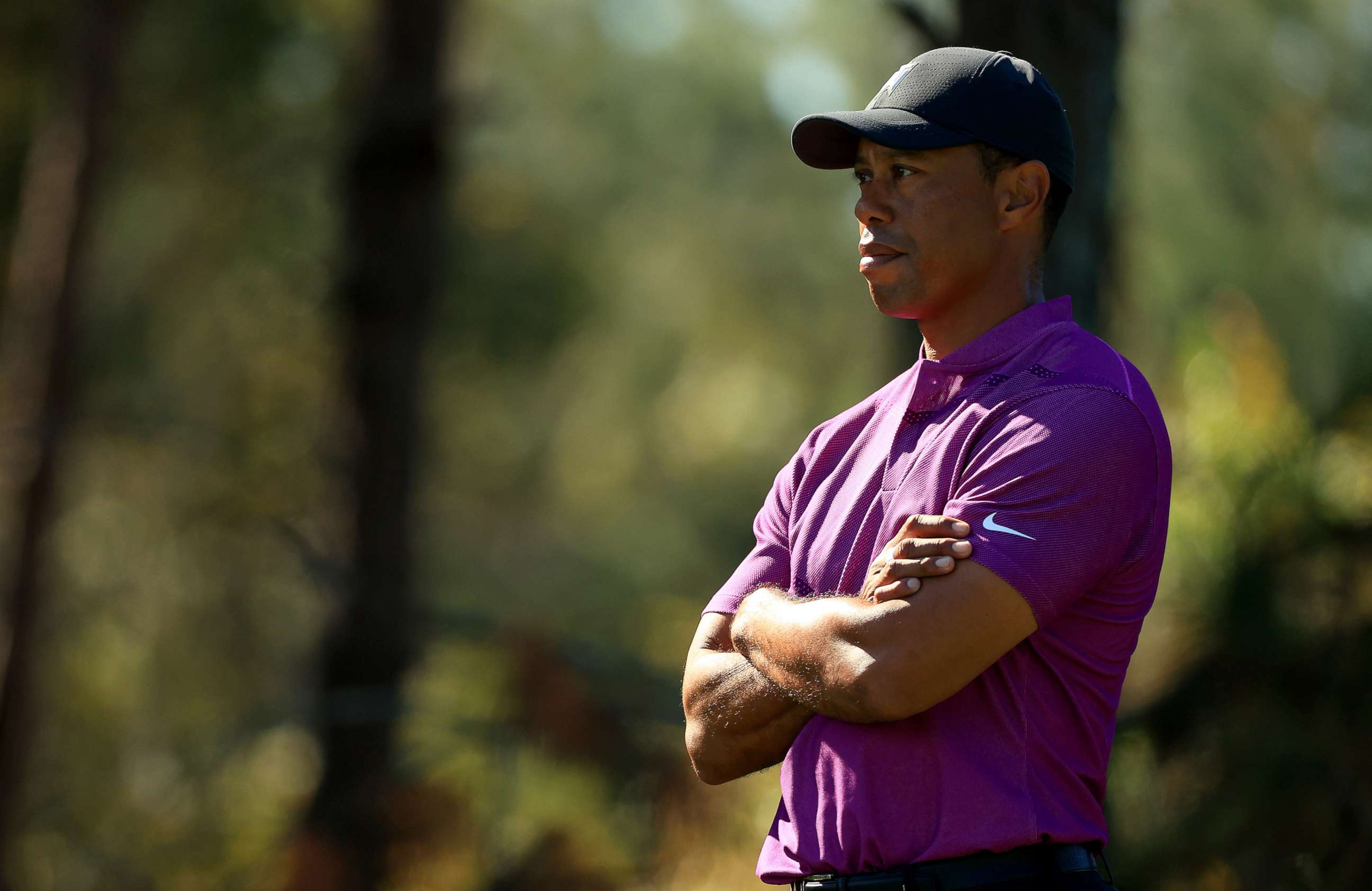 PHOTO: Tiger Woods looks on during the first round of the PNC Championship at the Ritz Carlton Golf Club, Dec. 19, 2020, in Orlando, Florida.