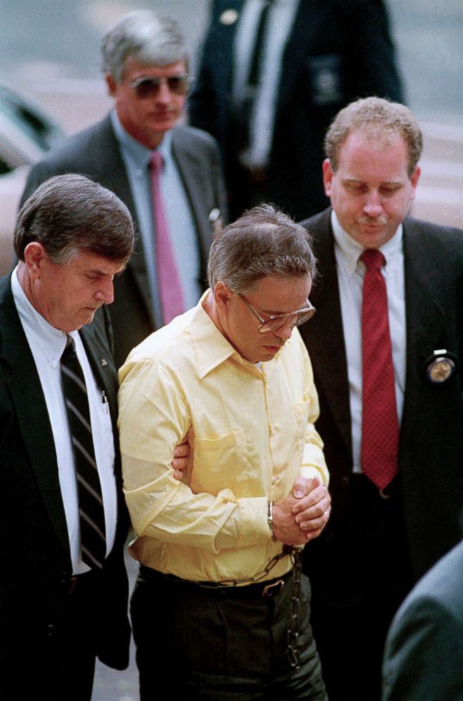 PHOTO: Fallen evangelist Jim Bakker (C) is escorted by federal marshals as he arrived at the Federal Courthouse in Charlotte, N.C., Sept. 06, 1989, after undergoing a psychiatric evaluation.
