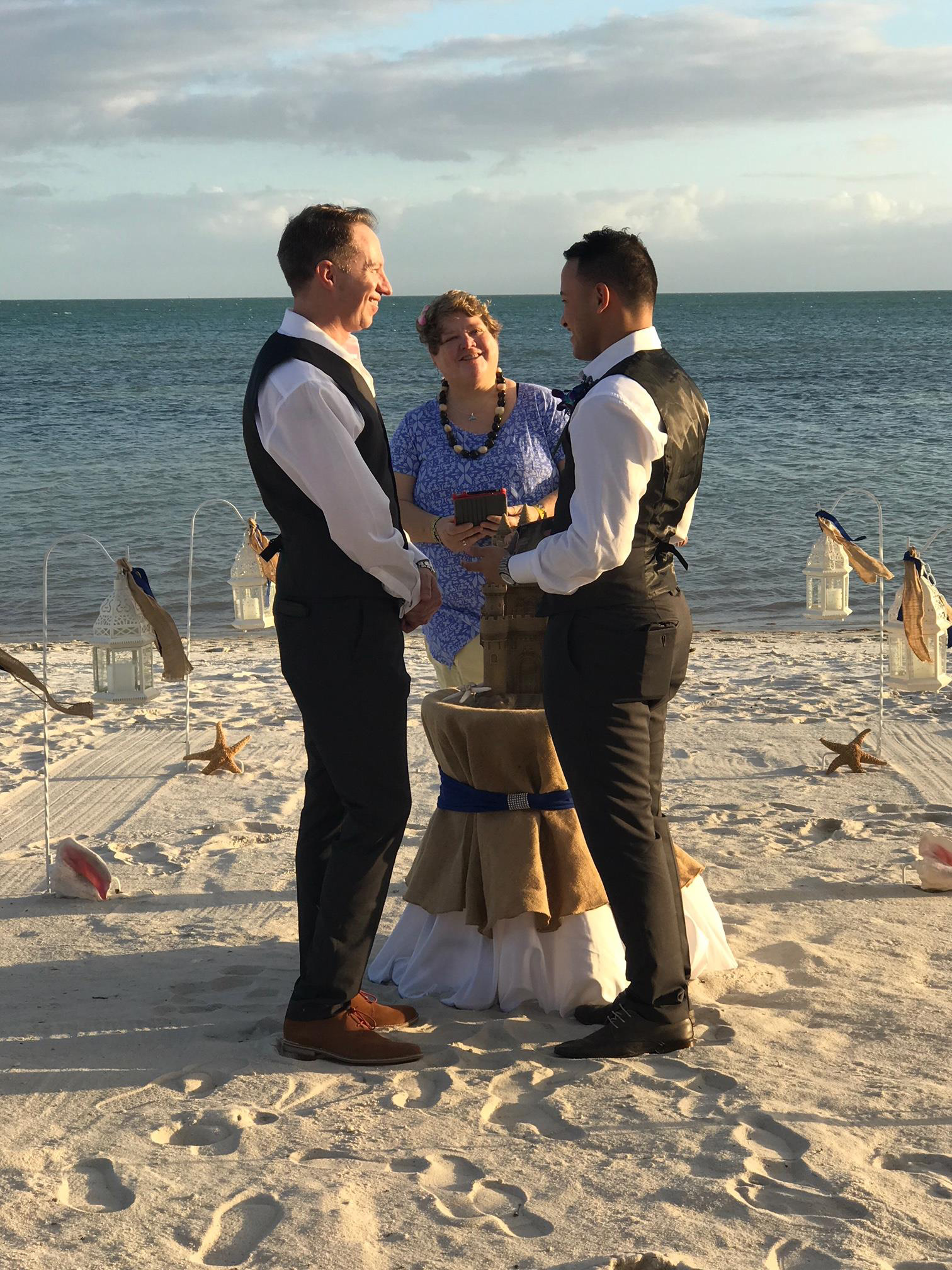 PHOTO: Army Chaplain Tim Brown of Sanford, N.C., left, marries his fiance, Sergio Avila, on the beach in January 2017.