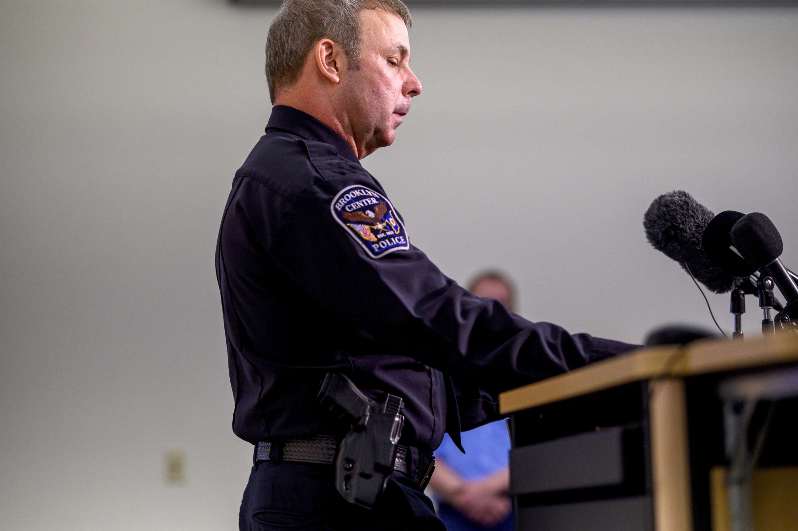 PHOTO: Brooklyn Center Police Chief Tim Gannon speaks during a press conference about the death of 20-year-old Daunte Wright at the Brooklyn Center police headquarters, April 12, 2021, in Brooklyn Center, Minnesota.