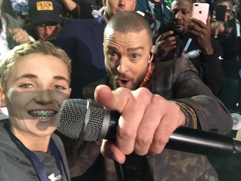 PHOTO: Ryan, 13, snapped a selfie with Justin Timberlake during the halftime show at the Super Bowl LII on Feb. 4, 2018. 