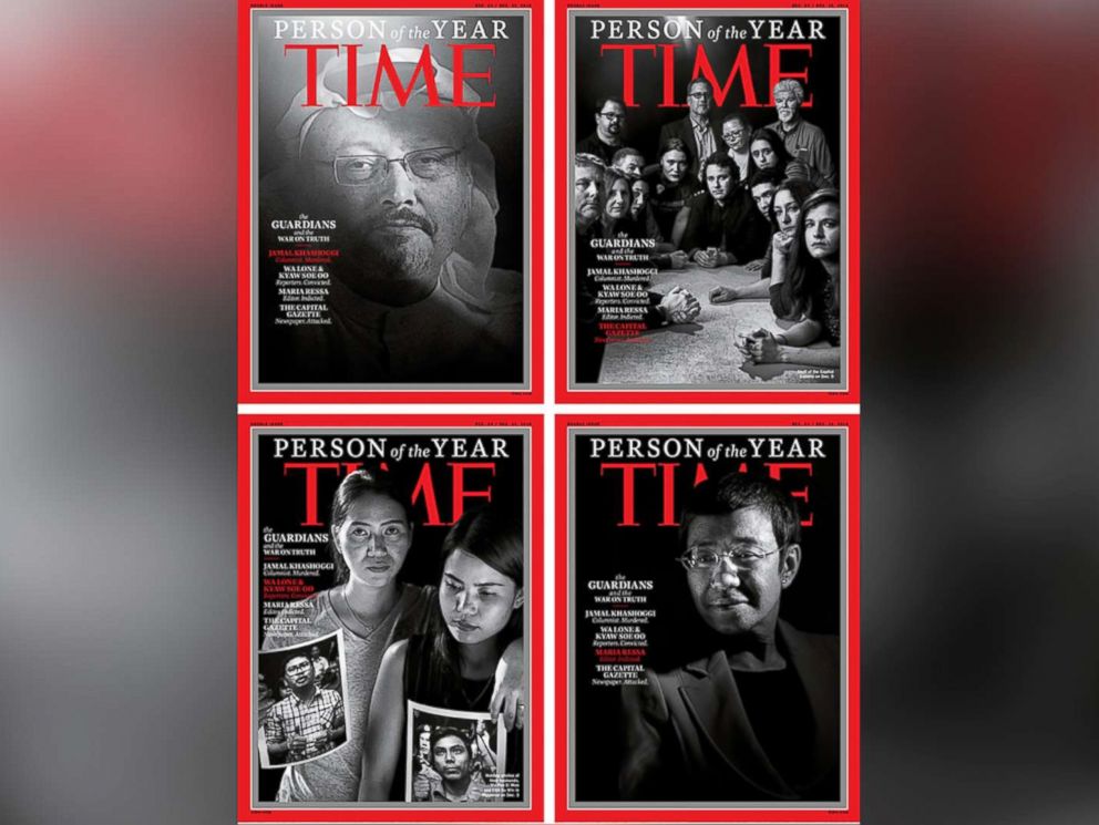 PHOTO: This combination photo provided by Time Magazine shows their four covers for the Person of the Year, announced on Dec. 11, 2018.