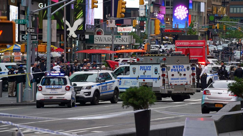 PHOTO: Police officers are seen in Times Square, May 8, 2021, in New York City.