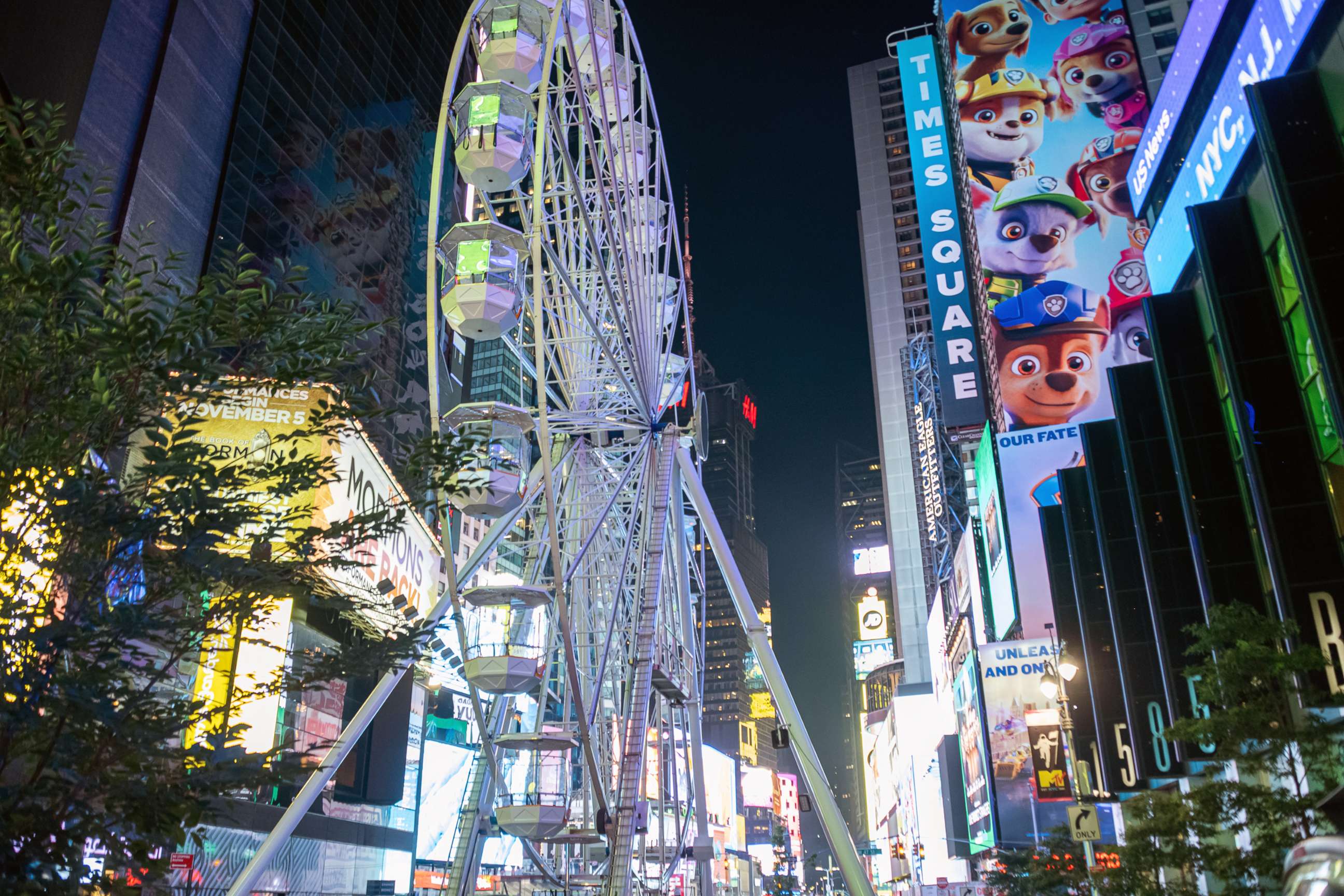 PHOTO: A view of the Times Square Ferris Wheel in Times Square, Aug. 24, 2021, in New York City.