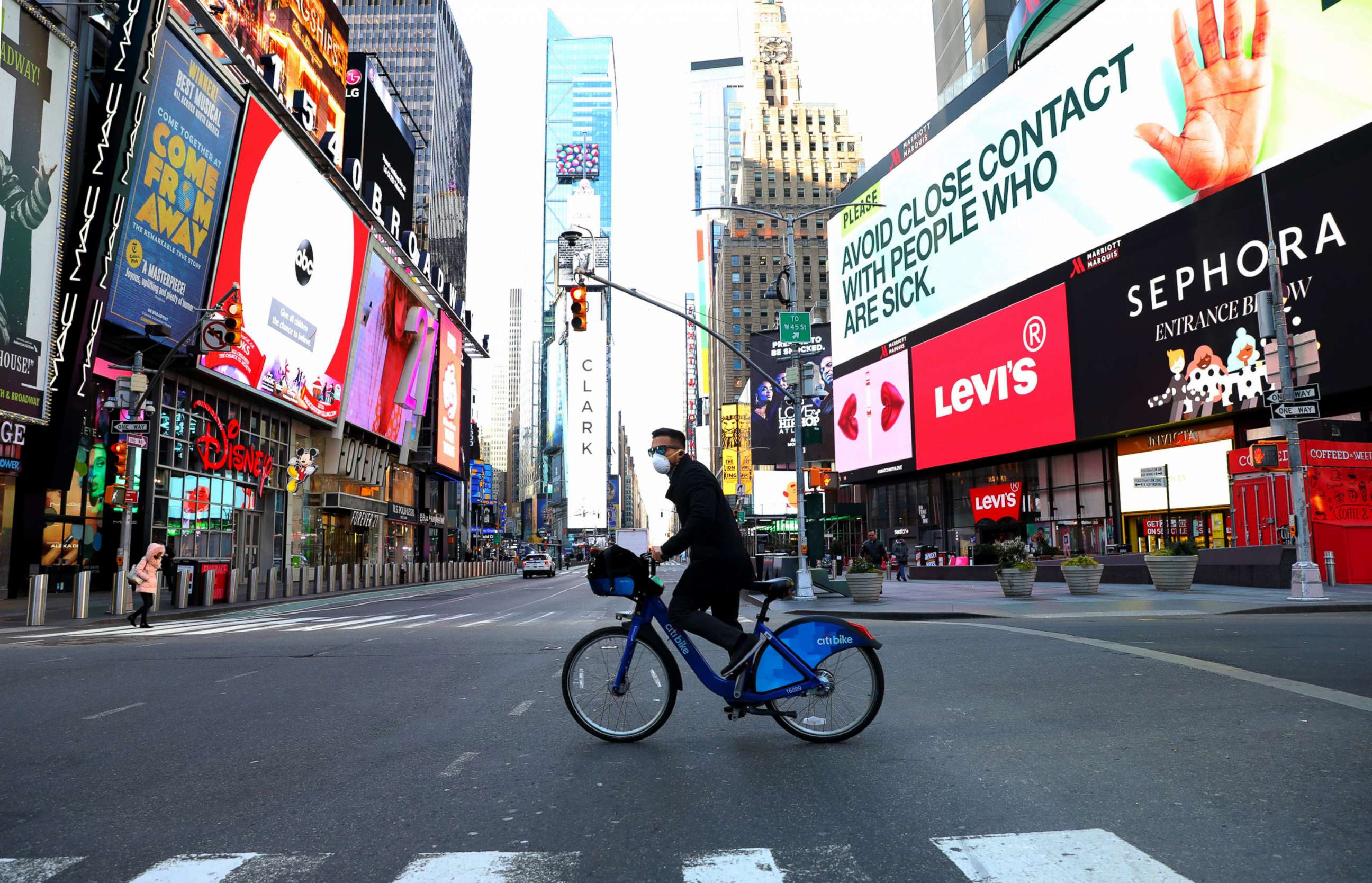 PHOTO: A general view of Times Square on March 18, 2020, in New York City.  The World Health Organization declared COVID-19 a global pandemic on March 11th.