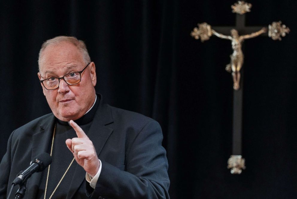PHOTO: Cardinal Timothy Dolan, Archbishop of New York, speaks during a news conference in Manhattan, New York, Sept. 20, 2018.