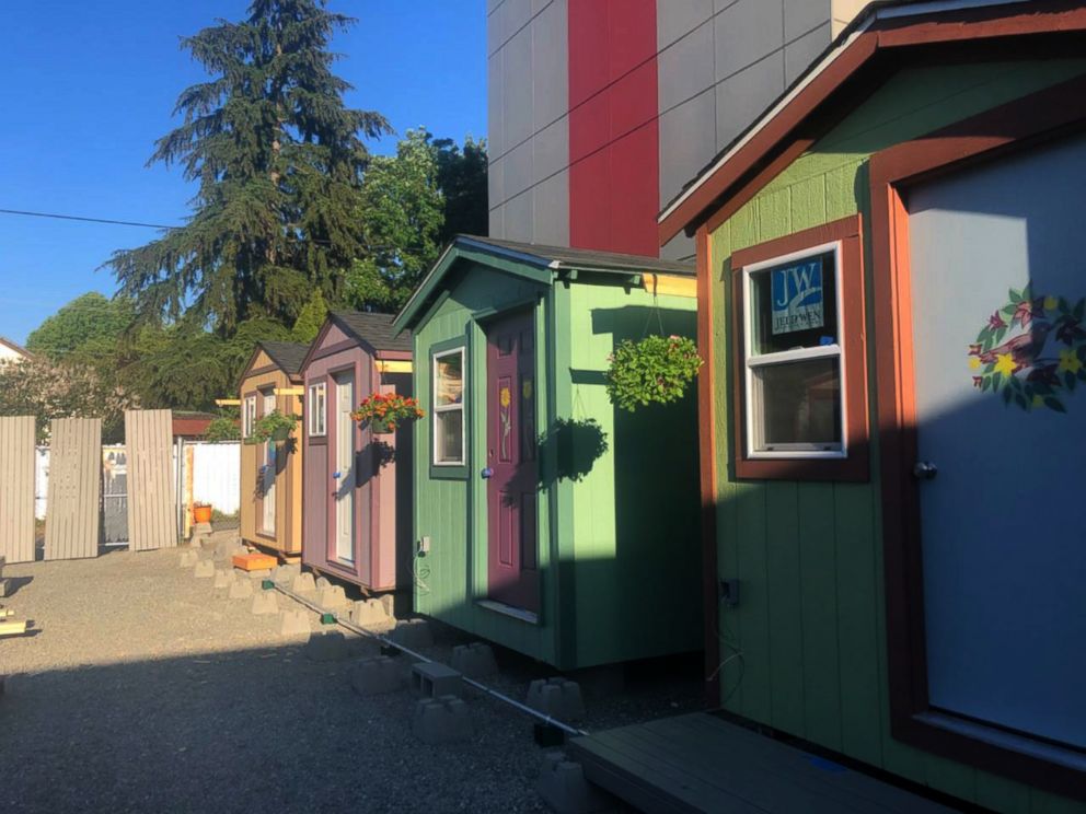 PHOTO: A tiny home built by the Women 4 Women project, which has constructed a tiny house village, to fight Seattle's rising homelessness problem. The houses were exclusively for homeless women, and were built mostly by women.