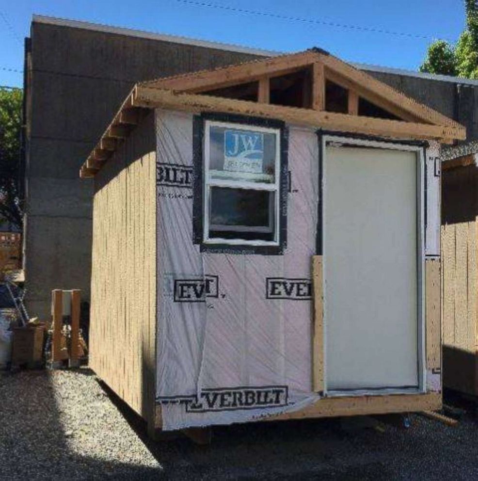 PHOTO: A tiny home built by the Women 4 Women project, which has constructed a tiny house village, to fight Seattles rising homelessness problem. The houses were exclusively for homeless women, and were built mostly by women.