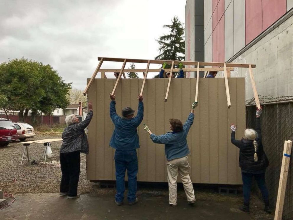 PHOTO: A tiny home built by the Women 4 Women project, which has constructed a tiny house village, to fight Seattle's rising homelessness problem. The houses were exclusively for homeless women, and were built mostly by women.