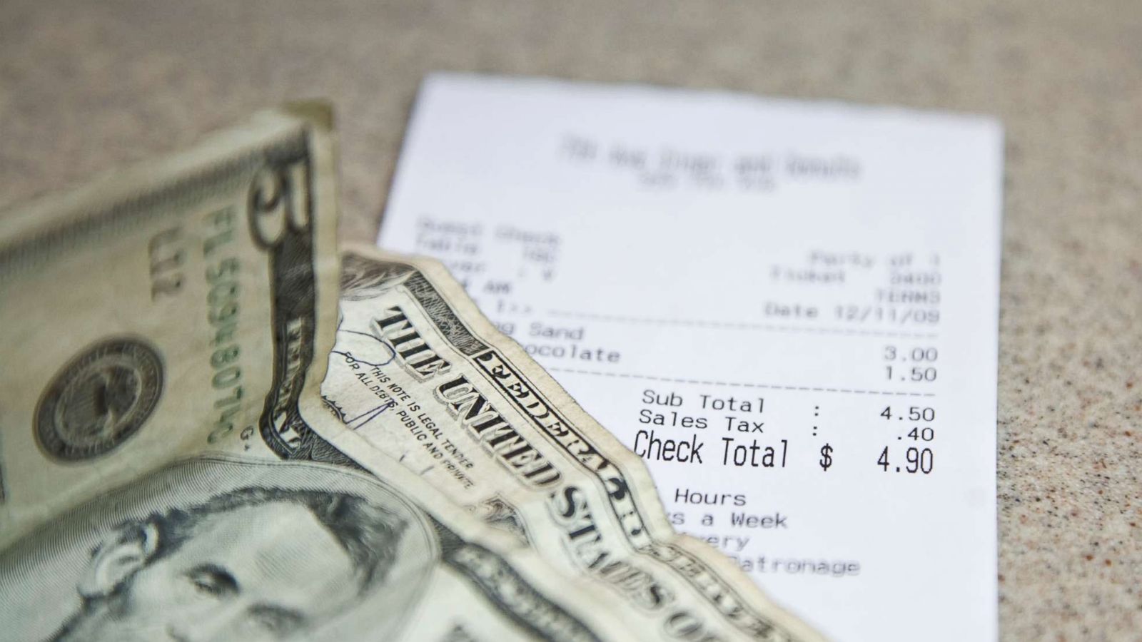 PHOTO: A restaurant check and a tip is seen in this undated stock photo.