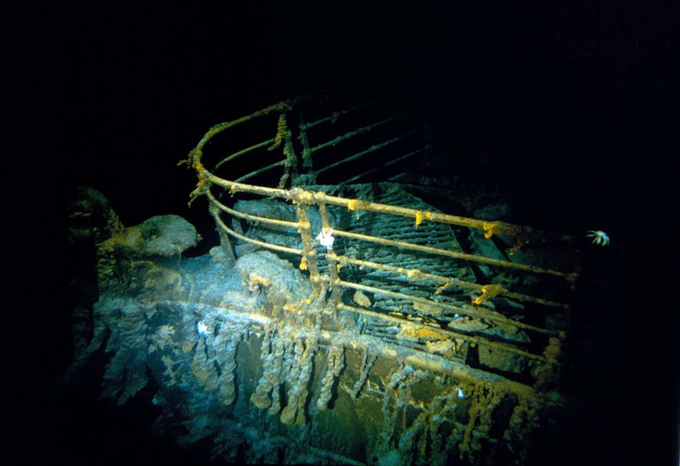 PHOTO: FILE - This handout image taken during the historical 1986 dive, courtesy of WHOI (Woods Hole Oceanographic Institution) and released Feb. 15, 2023 shows the Titanic bow.