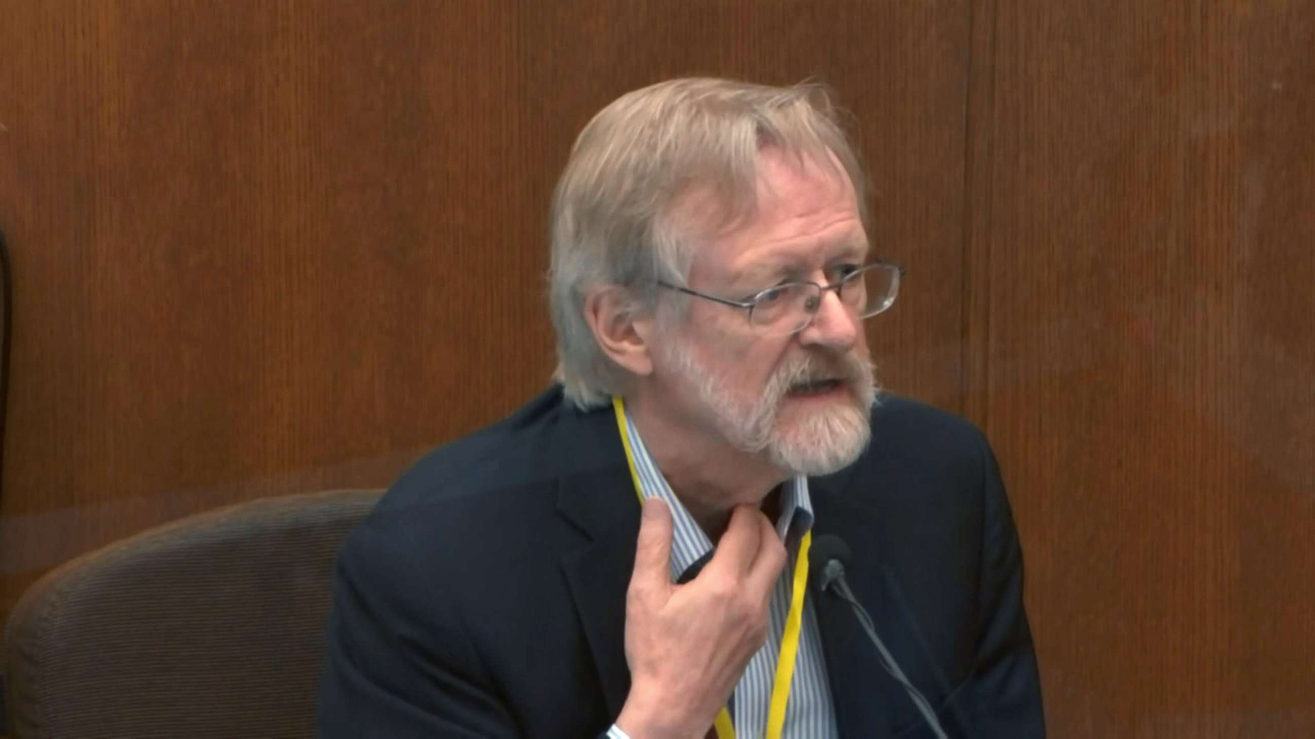 PHOTO: Dr. Martin Tobin explains the anatomy of the neck as testifies during the trial of former Minneapolis police officer Derek Chauvin, charged in the death of George Floyd, in Minneapolis, April 8, 2021.