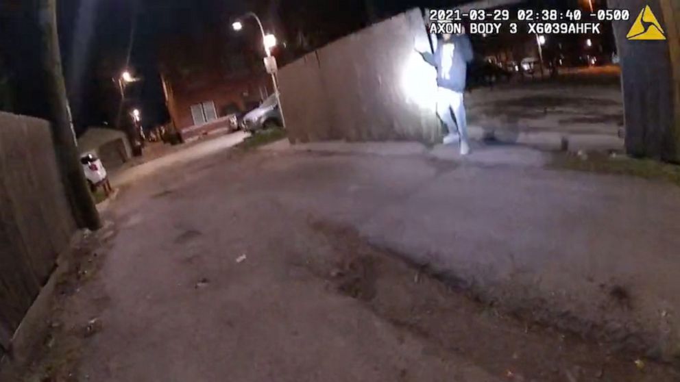 PHOTO: A still image from police body cam footage moments before Adam Toledo, 13, was shot and killed by police during a confrontation after a foot-chase in the early morning hours of March 29, 2021, in Chicago. 