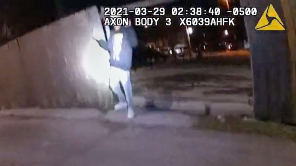 PHOTO: A still image from police body cam footage moments before Adam Toledo, 13, was shot and killed by police during a confrontation after a foot-chase in the early morning hours of March 29, 2021, in Chicago. 