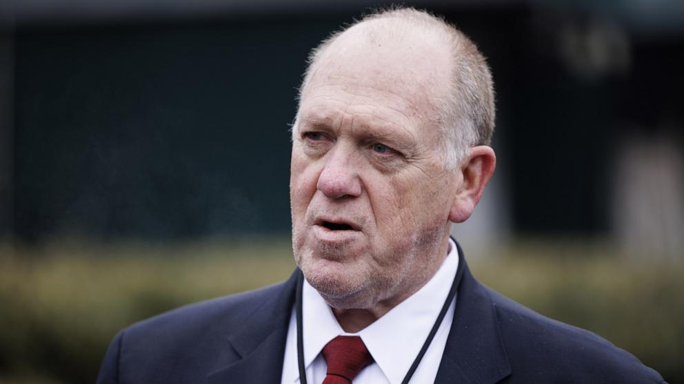 PHOTO: White House border czar Tom Homan speaks with reporters outside the White House, Feb. 6, 2025, in Washington.