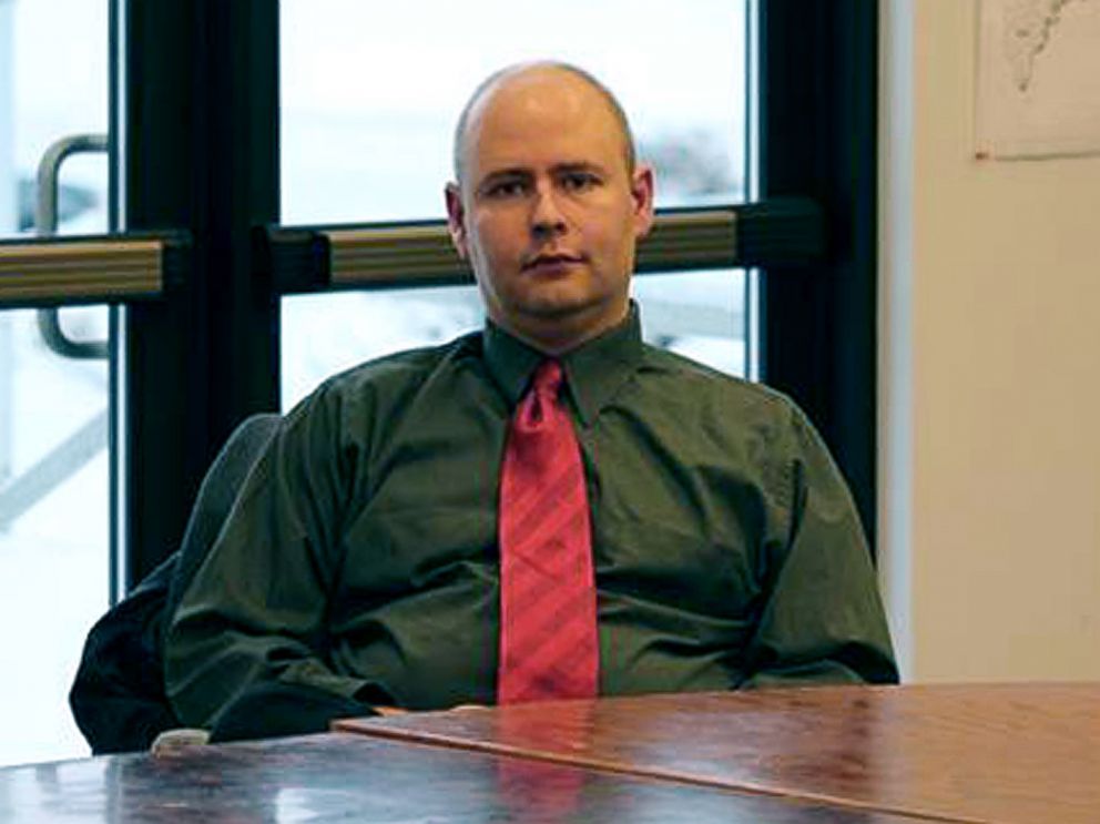 PHOTO: Town Manager Tom Kawczynski sits in the Jackman, Maine, town hall, Jan. 23, 2018, before a select board meeting over his publicly espoused white separatist views.