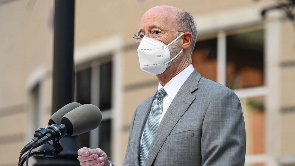 PHOTO: Pennsylvania Gov. Tom Wolf speaks during the press conference, April 26, 2021, in Reading, PA.