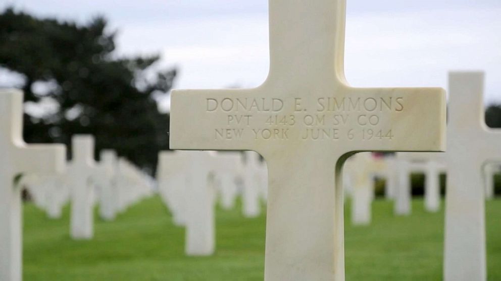 PHOTO: World War II veteran Onofrio Zicari, 96, revisited the grave marker of friend Donald E. Simmons, who died on D-Day.