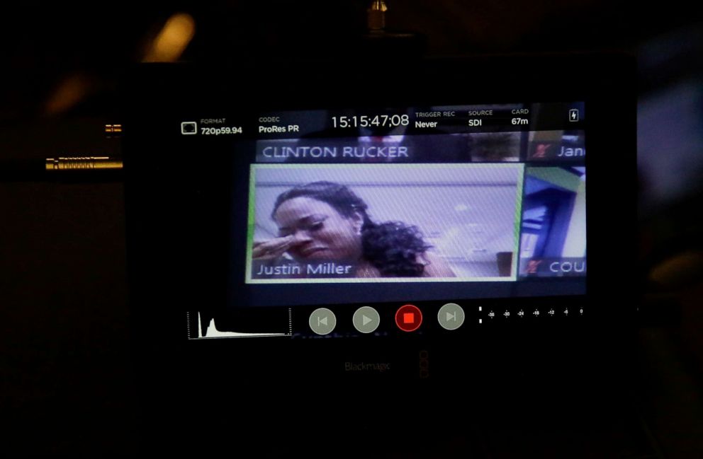 PHOTO: On a video conference call, Tomika Miller, widow of Rayshard Brooks speaks to Judge Jane C. Barwick during a bond hearing for former Atlanta police officer Garrett Rolfe, June 30, 2020, in Atlanta.