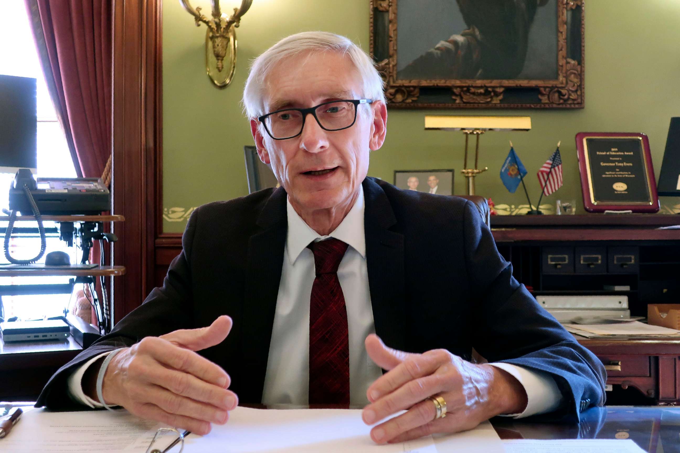 PHOTO: Wisconsin Gov. Tony Evers speaks during an interview in Madison, Wis., Dec. 4, 2019.