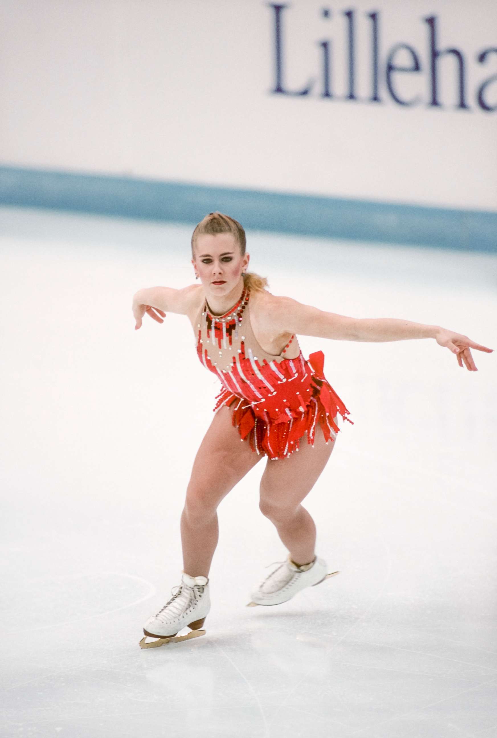 PHOTO: Tonya Harding competes in the Technical Program portion of the Women's Figure Skating competition of the 1994 Winter Olympics on Feb. 23, 1994 at the Hamar Olympic Hall in Lillehammer, Norway.