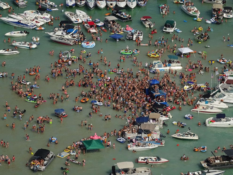 PHOTO: Several people tested positive for COVID-19 after attending Torch Fest at the Torch Lake sandbar near Rapid City, Mich., on July 4, 2020.