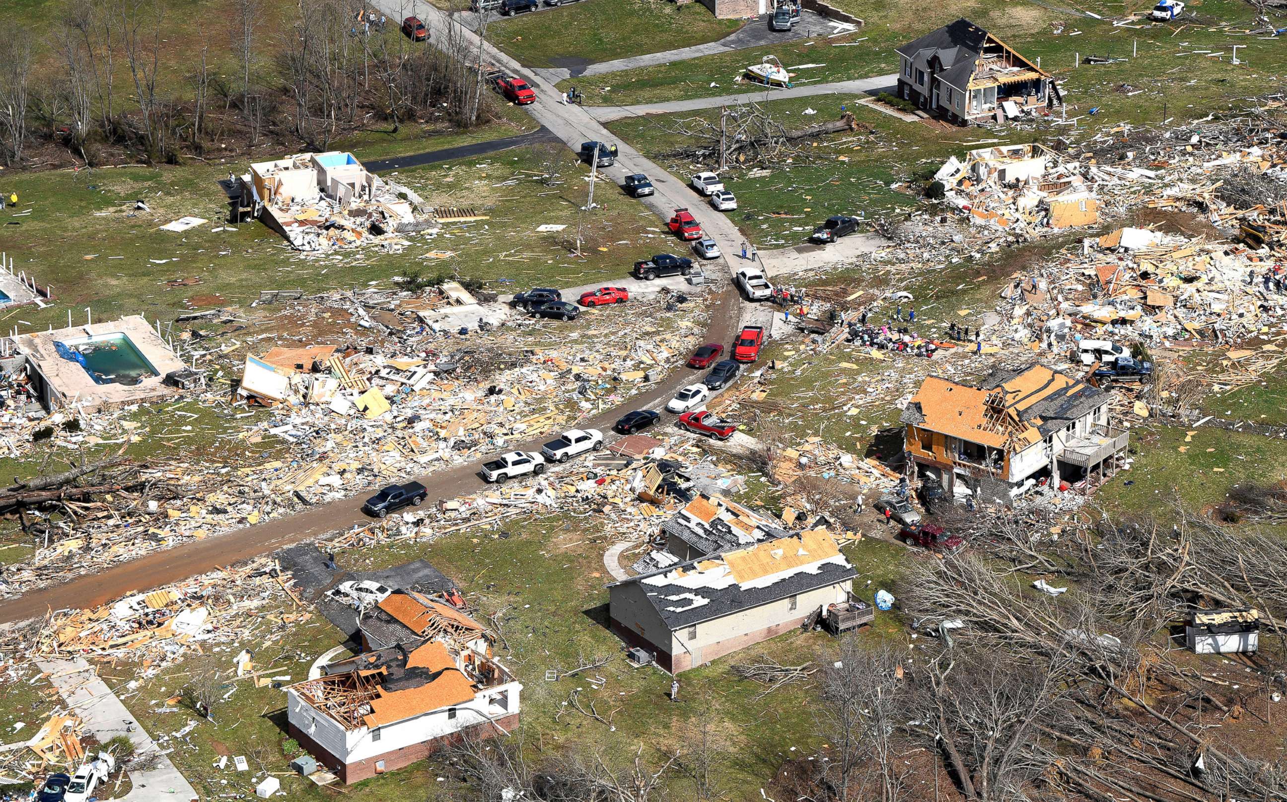 PHOTO: Damaged homes are pictured after a tornado touched down in Putnam County, Tenn., March 3, 2020.