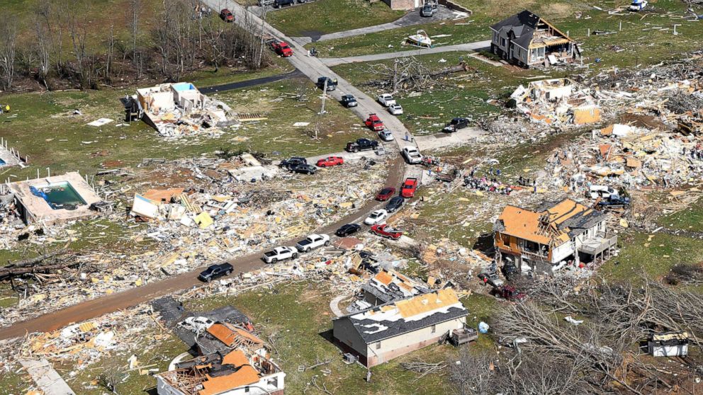 PHOTO: Damaged homes are pictured after a tornado touched down in Putnam County, Tenn., March 3, 2020.