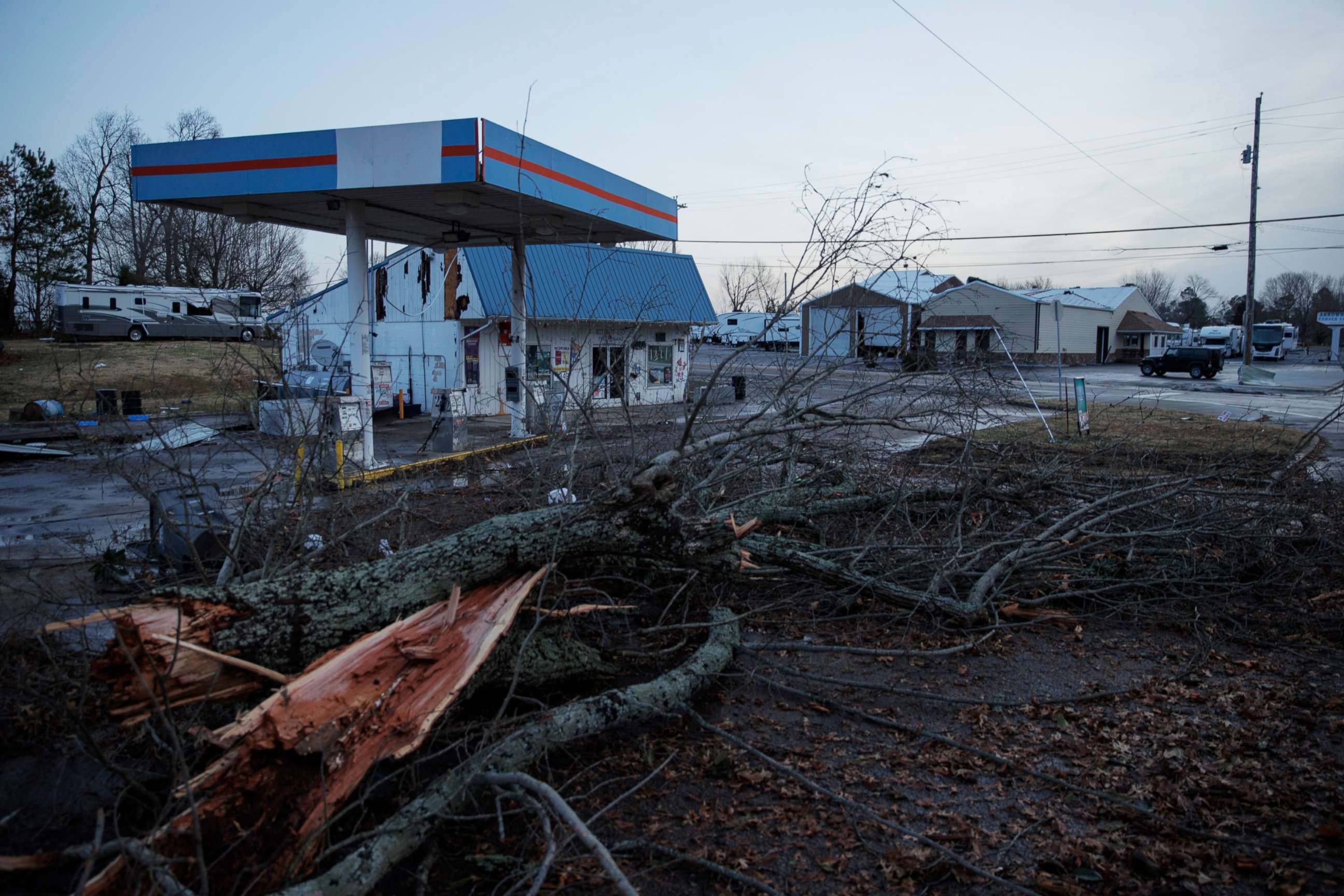 PHOTO: Tornado damaged businesses after multiple tornadoes tore through the area, Dec. 11, 2021, in Mayfield, Ky. 