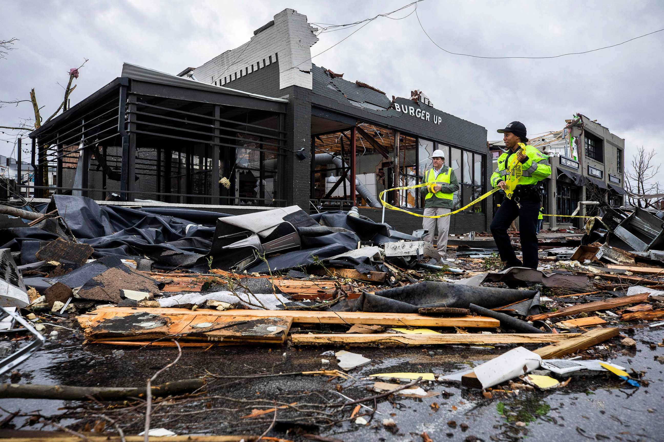 PHOTO: Police at the scene of a damage caused by a tornado in Nashville, Tenn., March 3, 2020.  