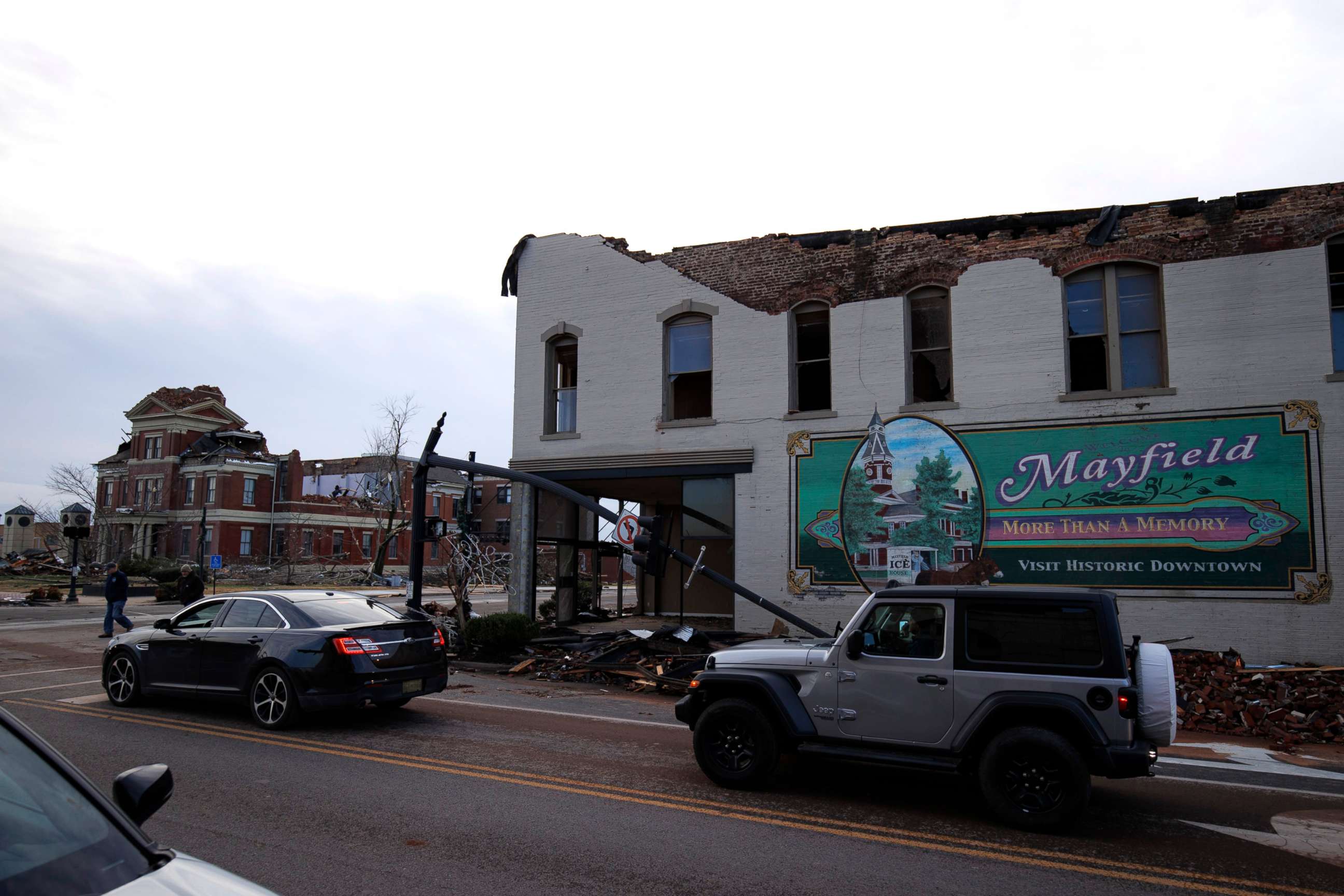 PHOTO: Heavy damage is seen downtown after a tornado swept through the area, Dec. 11, 2021 in Mayfield, Ky. 