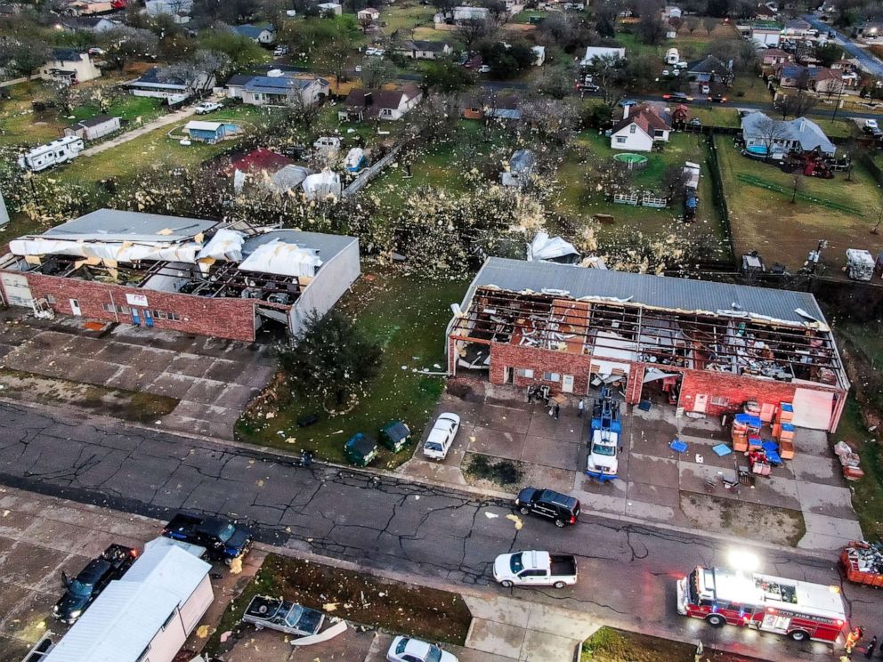 PHOTO: Damage from a series of tornadoes that passed through near Hutto, Texas, are seen from a drone, March 21, 2022.